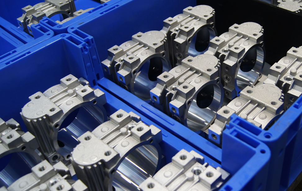 Die Castings in Blue Bin